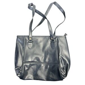 Mitzi Women's Navy Blue Faux Leather Tote Shoulder Bag Zipper Closure